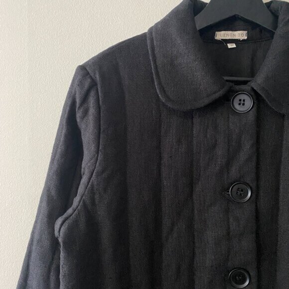 LINENIDstudio Ctom Made Black Quilted Linen Padded Jacket With Pockets - Picture 5 of 9